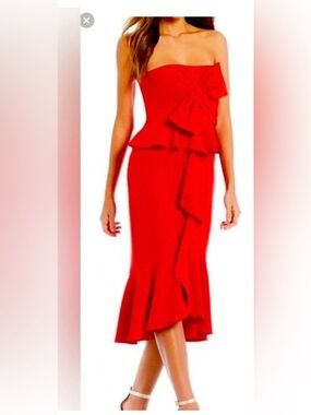 Gianni Bini Strapless Red Ruffle Midi Dress